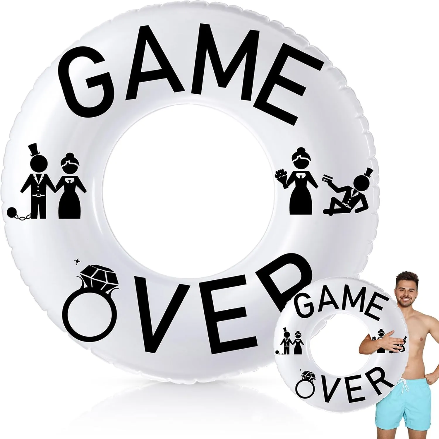 47.24 Inch Groom Inflatable Pool Float Tube Groom Swimming Ring Bachelor Party Accessories for Adults Engagement Bridal Shower Celebration Supplies(Funny)