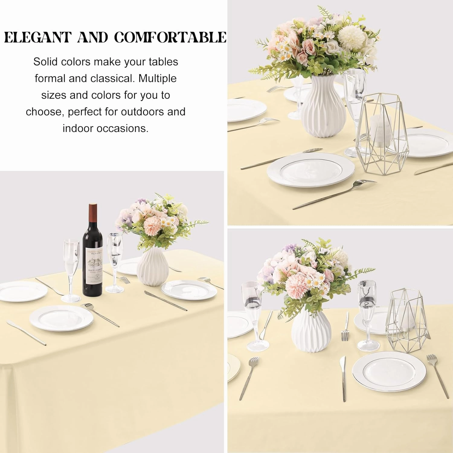 4 Pack Rectangle Tablecloth for 6 Foot Tables Washable Polyester Table Cover for Wedding Dining Table Parties Banquet（60x102 Champagne）