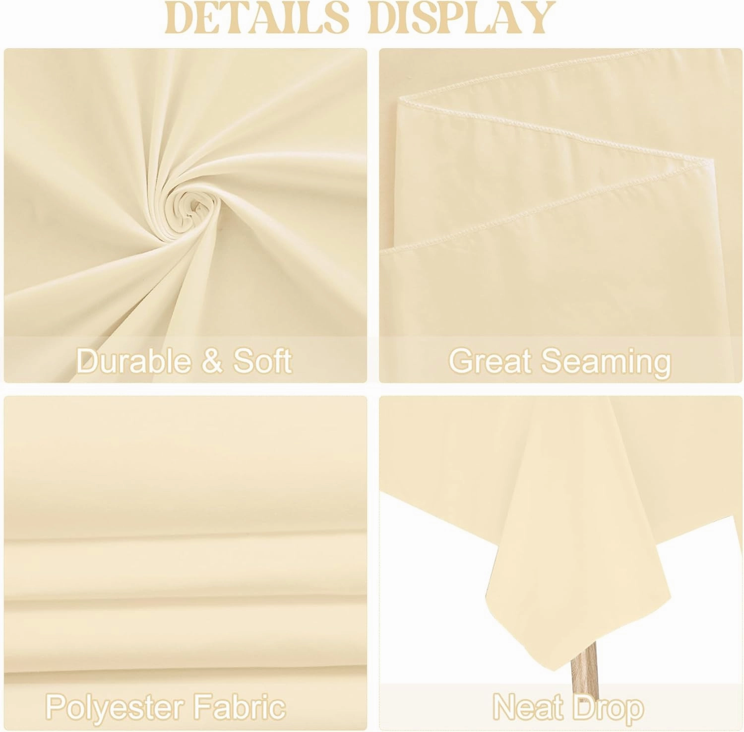 4 Pack Rectangle Tablecloth for 6 Foot Tables Washable Polyester Table Cover for Wedding Dining Table Parties Banquet（60x102 Champagne）