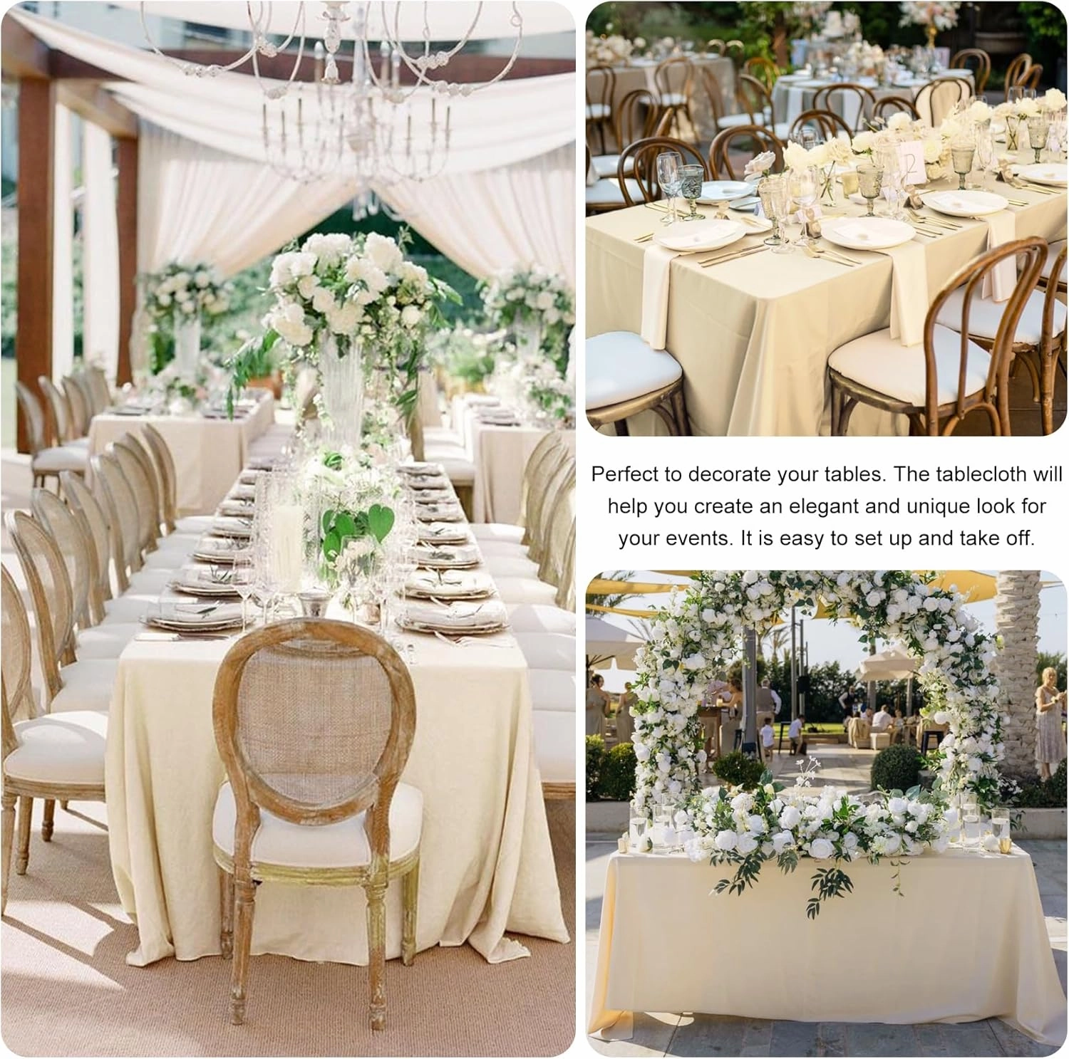4 Pack Rectangle Tablecloth for 6 Foot Tables Washable Polyester Table Cover for Wedding Dining Table Parties Banquet（60x102 Champagne）