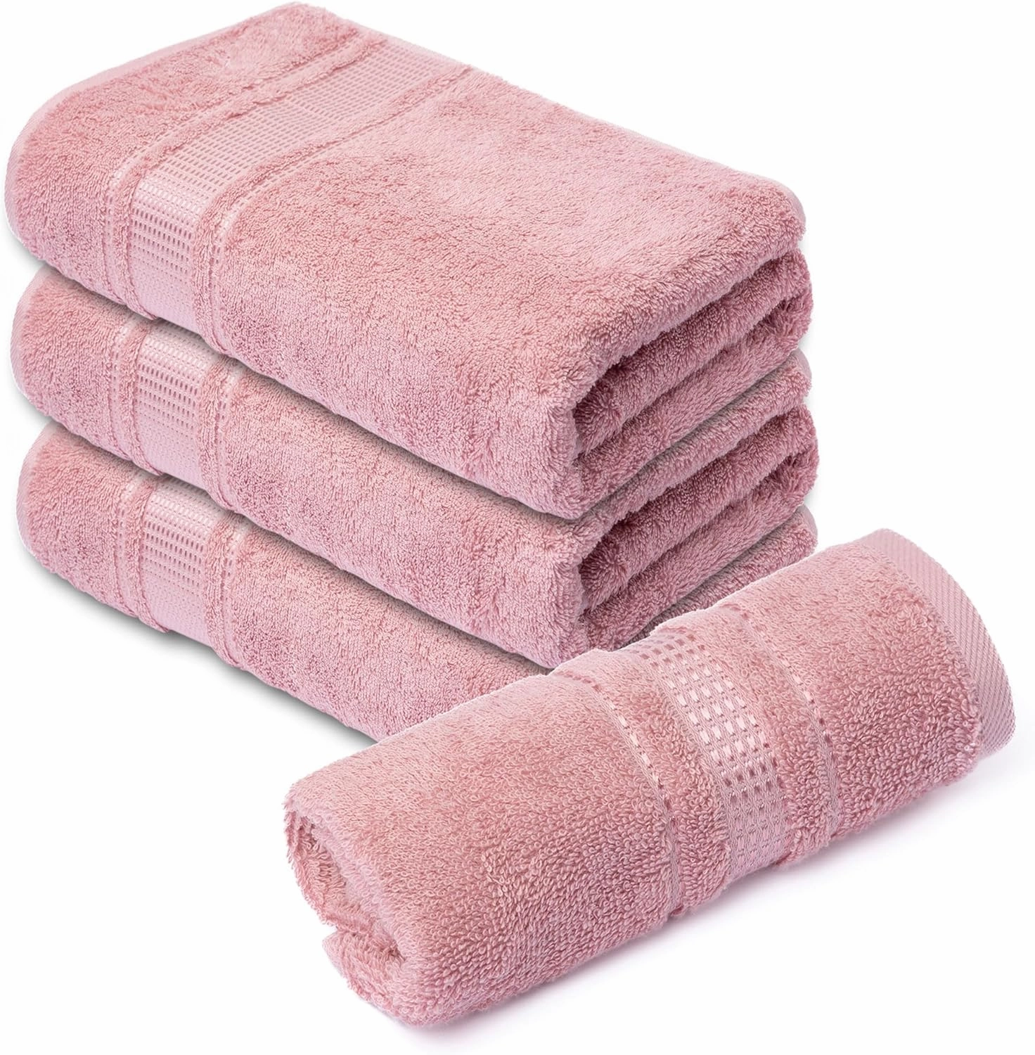 4 Piece Washcloth Set, 100% Turkish Cotton Towels for Body and Face, 12 in x 12 in, Absorbent, Quick Dry, Durable and Soft, Baby Towels, Wash Rags for Kitchen, Powder Pink