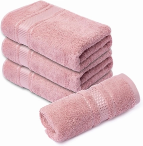 4 Piece Washcloth Set, 100% Turkish Cotton Towels for Body and Face, 12 in x 12 in, Absorbent, Quick Dry, Durable and Soft, Baby Towels, Wash Rags for Kitchen, Powder Pink