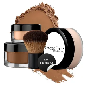 4pc Full Size Kit (Ebony Shade) Mineral Makeup Matte Translucent Loose Foundation   Kabuki Brush   Concealer   Finishing Setting Powder   Bare Face Full Coverage SPF 30 All Skin Types Waterproof