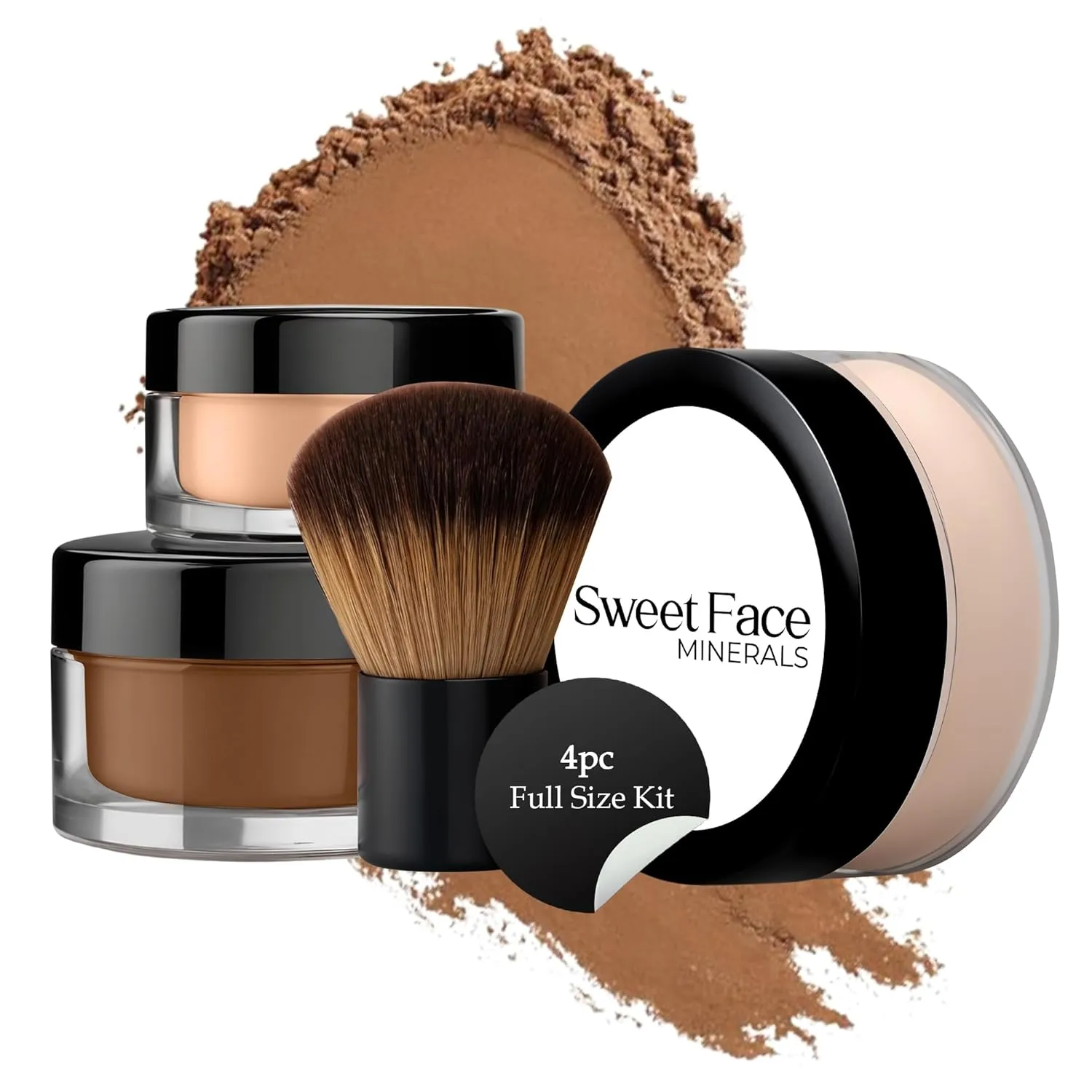 4pc Full Size Kit (Ebony Shade) Mineral Makeup Matte Translucent Loose Foundation   Kabuki Brush   Concealer   Finishing Setting Powder   Bare Face Full Coverage SPF 30 All Skin Types Waterproof
