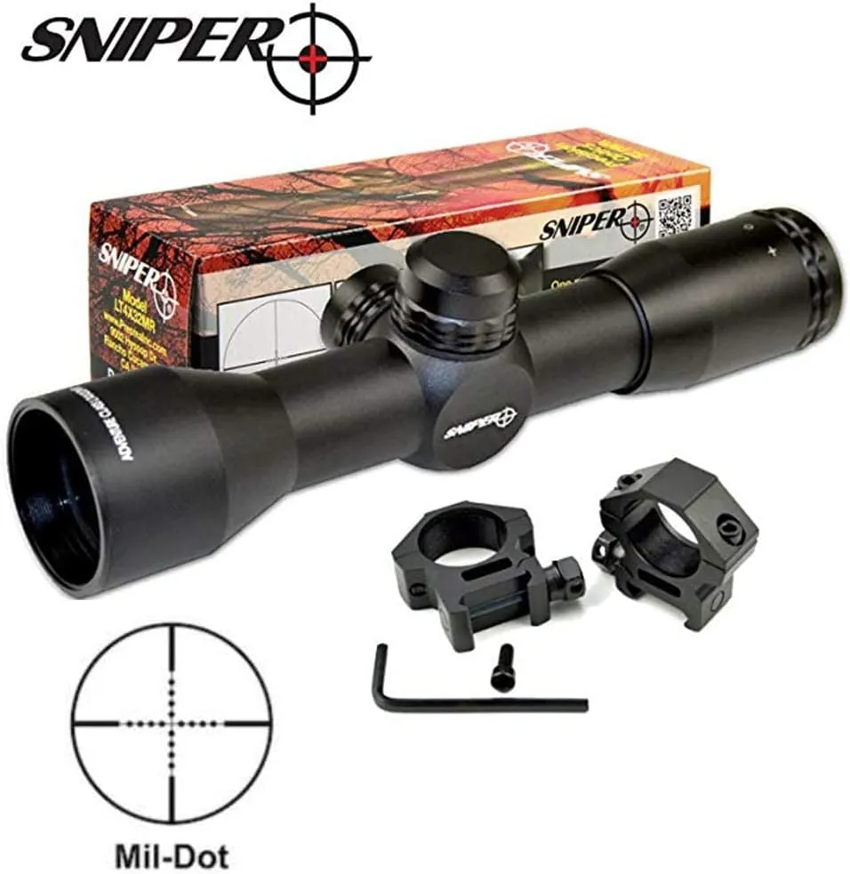4x32 Compact Rifle Scope MT4x32 Hunting Scope w/Scope Rings, Crossbow Scope (Rangefinder/Mil-Dot/Five-Line Reticle)