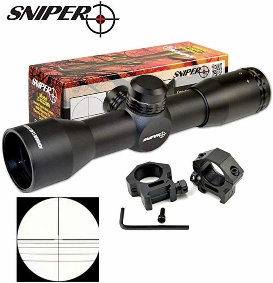 4x32 Compact Rifle Scope MT4x32 Hunting Scope w/Scope Rings, Crossbow Scope (Rangefinder/Mil-Dot/Five-Line Reticle)