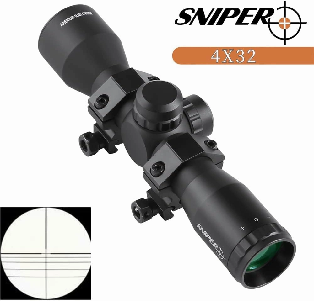 4x32 Compact Rifle Scope MT4x32 Hunting Scope w/Scope Rings, Crossbow Scope (Rangefinder/Mil-Dot/Five-Line Reticle)