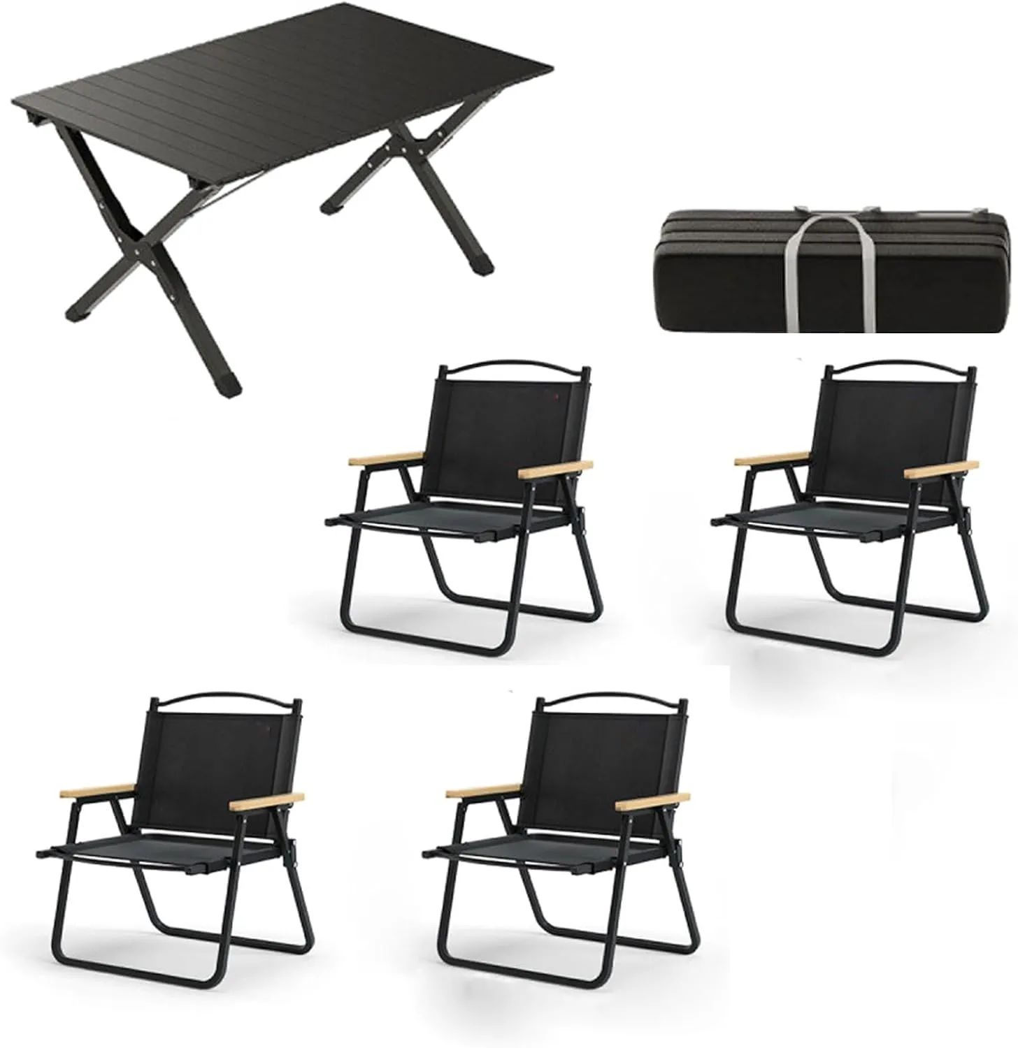 5-Pack Portable Camping Table Chairs, Folding Aluminum Roll-up Picnic Backpacking with Lightweight Lawn Chairs and Carrying Bag, Easy