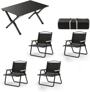5-Pack Portable Camping Table Chairs, Folding Aluminum Roll-up Picnic Backpacking with Lightweight Lawn Chairs and Carrying Bag, Easy