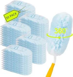 50 Count Duster Refills 360 Heavy Duty Duster Refills ，Compatible with Swiffer， Dusters for Cleaning Home Unscented Disposable Dusters (Blue) (1 Short Handle and 1 Extenda Handle)