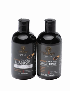 5 Star Beauty Activated Charcoal Shampoo and Conditioner Set, Sulfate Free, Detoxifying and Purifying, 8 Fl Oz, Sandalwood Scent