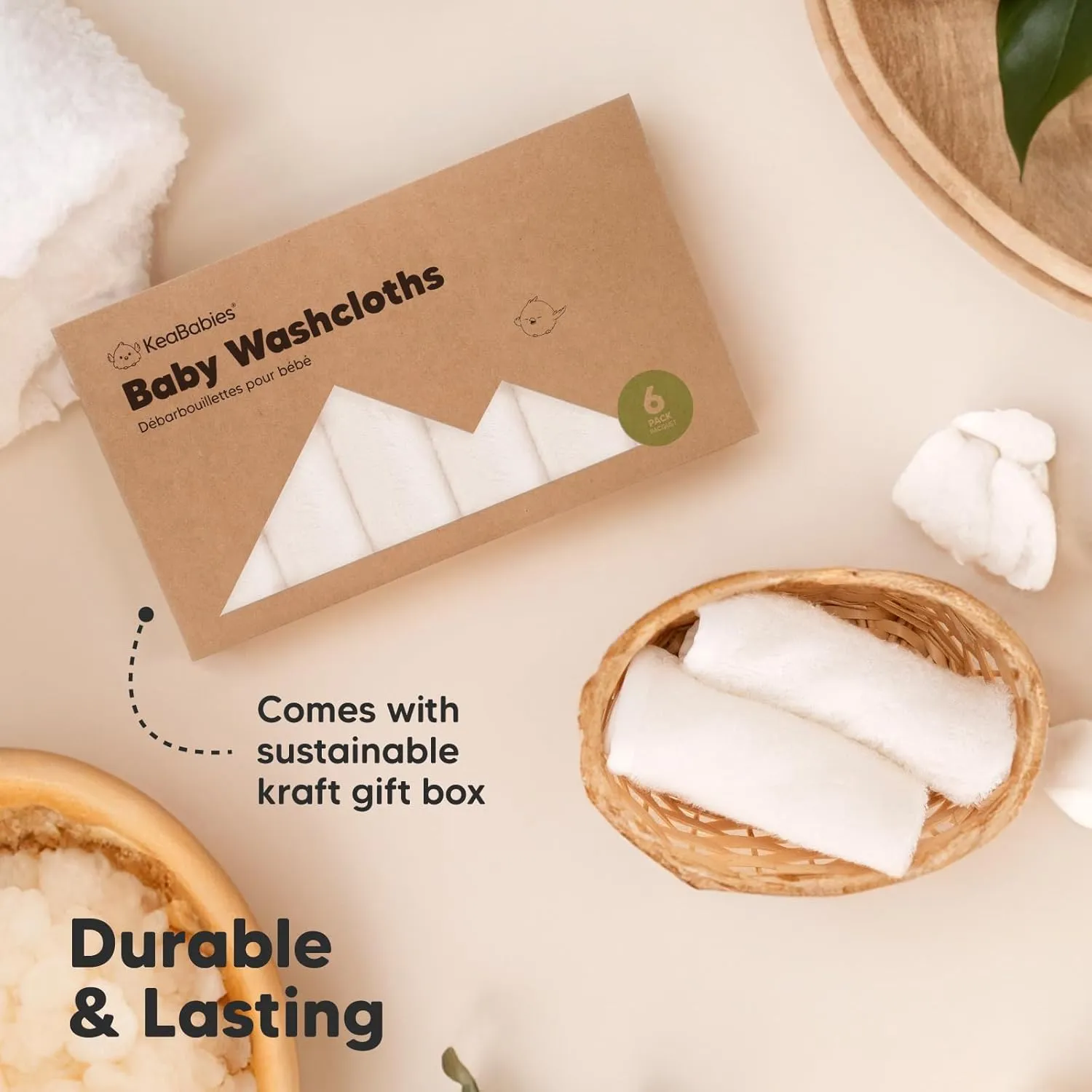 6-Pack Baby Washcloths - Soft Viscose from Bamboo Washcloth, Baby Wash Cloths for Newborn, Kids, Bath Baby Towels, Face Towel, Face Cloths for Washing Face (White)