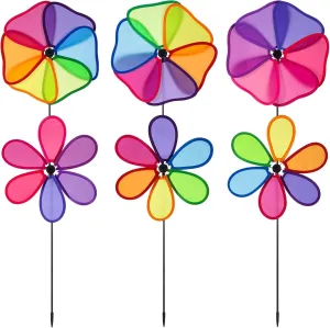 6 Pack Flower Wind Spinners, Rainbow Garden Wind Spinners, 3D Flower Pinwheels Toys, 10.4 Inches Colorful Cloth Windmills Outdoor Decor for Lawns, Yard Parties, Weddings