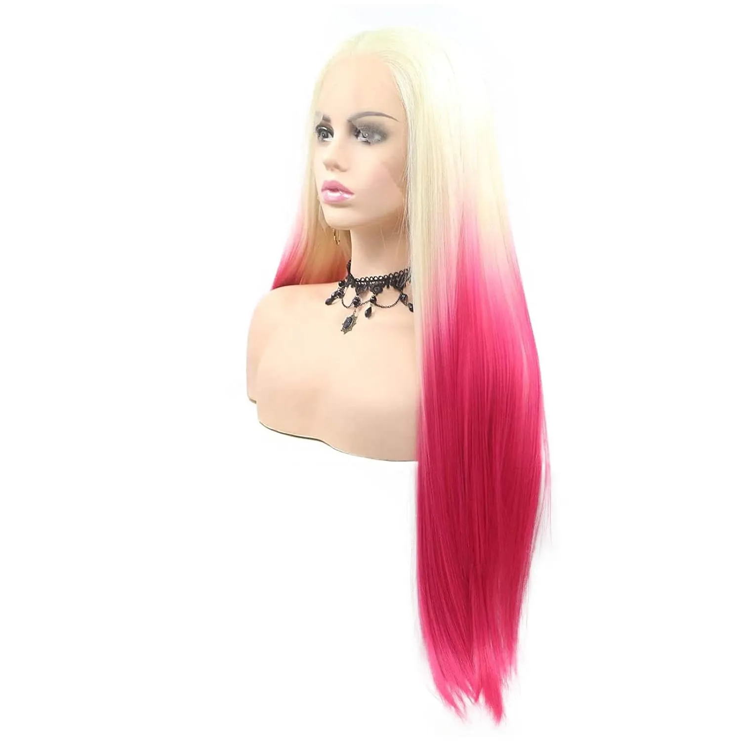 613 Blonde Pink Wig Hair Lace Front Wigs Long Straight Soft Natural Hair Blonde Ombre Hot Pink Color Glueless Heat resistant Synthetic Lace Front Wigs for Fashion Women 24 Inch