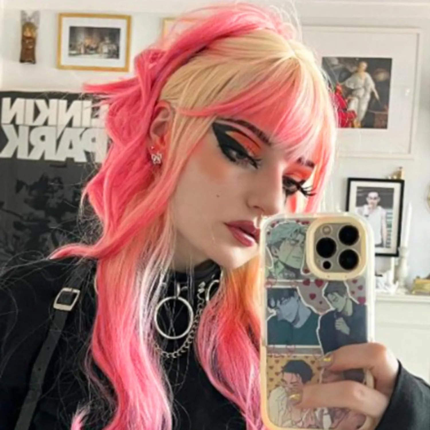613 Blonde Pink Wig Hair Lace Front Wigs Long Straight Soft Natural Hair Blonde Ombre Hot Pink Color Glueless Heat resistant Synthetic Lace Front Wigs for Fashion Women 24 Inch