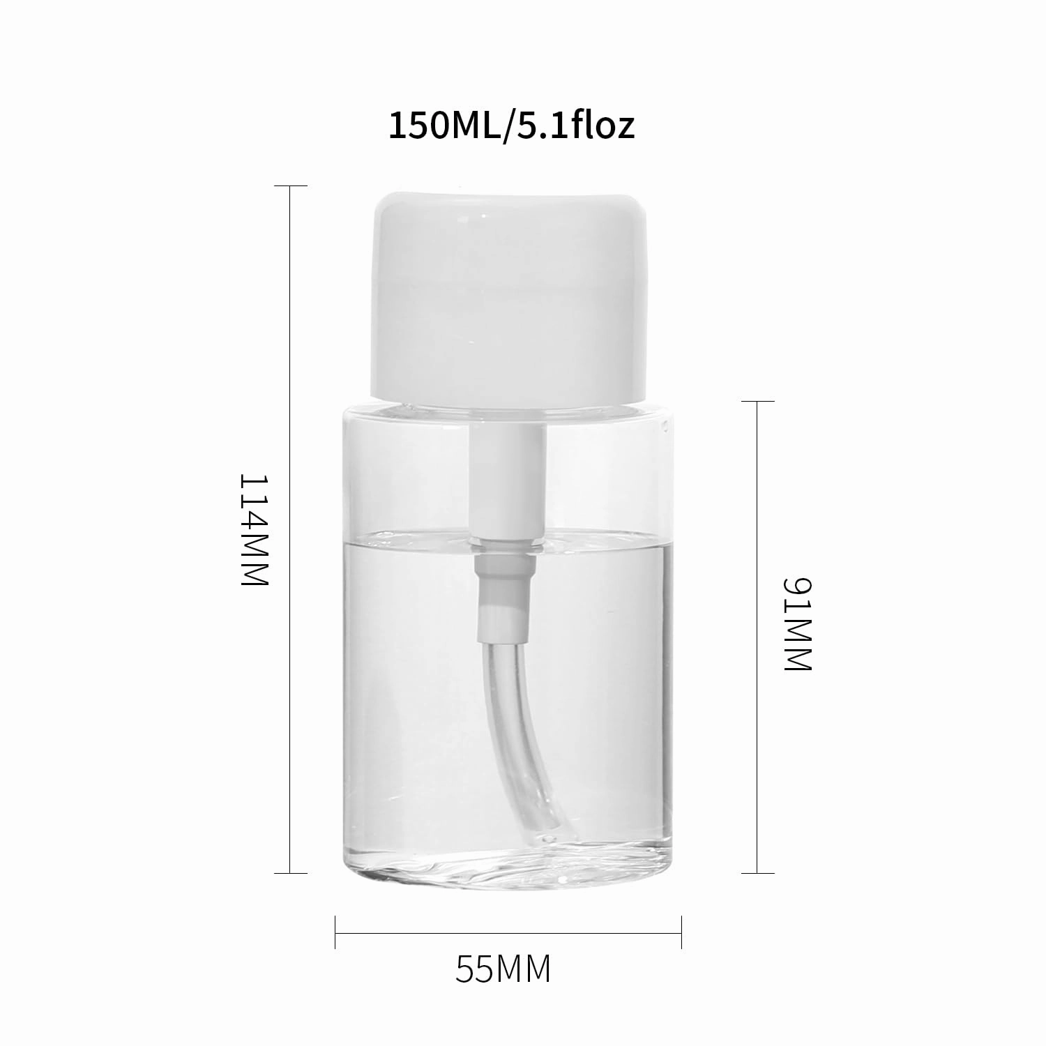 6 Pack Push Down Pump Dispenser Empty Push Top Bottles Containers for Nail Polish Makeup Remover Micellar Water Facial Toner 5.1oz/150ML