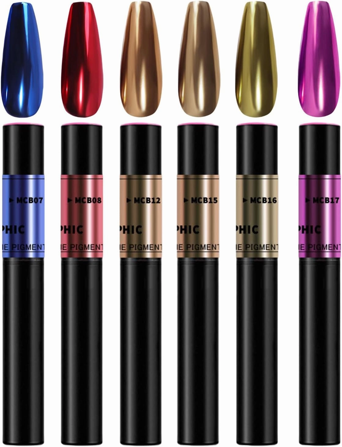 6pcs Air Cushion Nail Powder Pen, Chrome Nail Powder Pen, Manicure Cushion Magic Pen, Solid Mirror Nail Powder Pen Metallic Chrome Air Pen Holographic Powder Gold Red Purple Nail Powder
