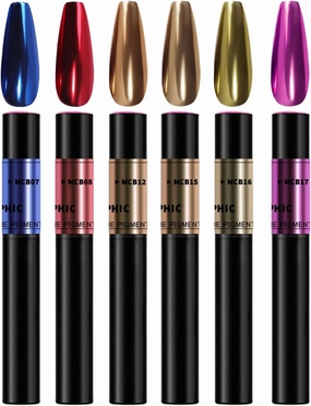 6pcs Air Cushion Nail Powder Pen, Chrome Nail Powder Pen, Manicure Cushion Magic Pen, Solid Mirror Nail Powder Pen Metallic Chrome Air Pen Holographic Powder Gold Red Purple Nail Powder