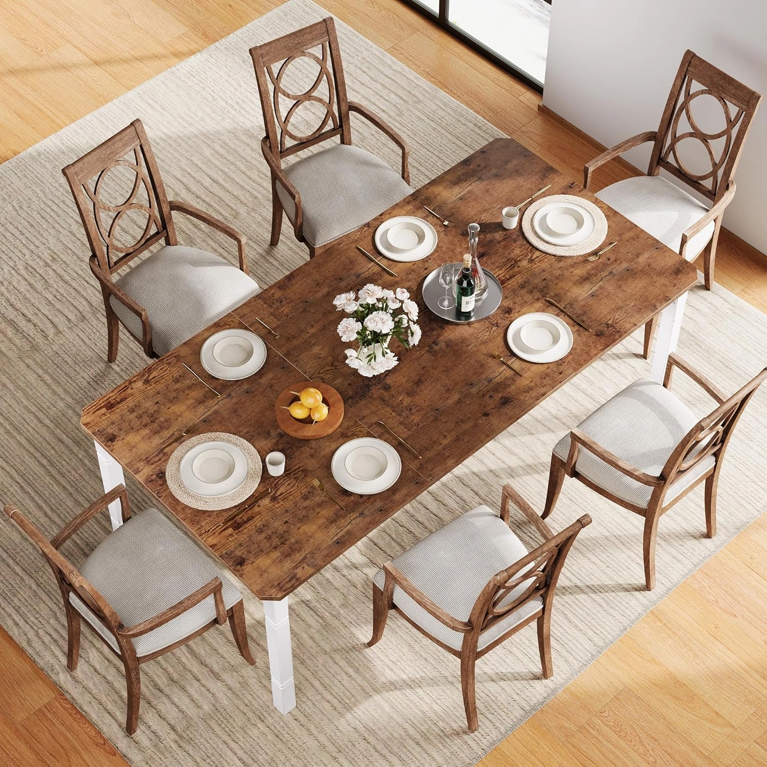 79" Large Industrial Dining Room Table for 6-8 People Rectangular Wood Kitchen Table Modern Farmhouse Dining Table Kitchen Dining Room Table with Heavy Duty Metal Legs forKitchen, Living Room