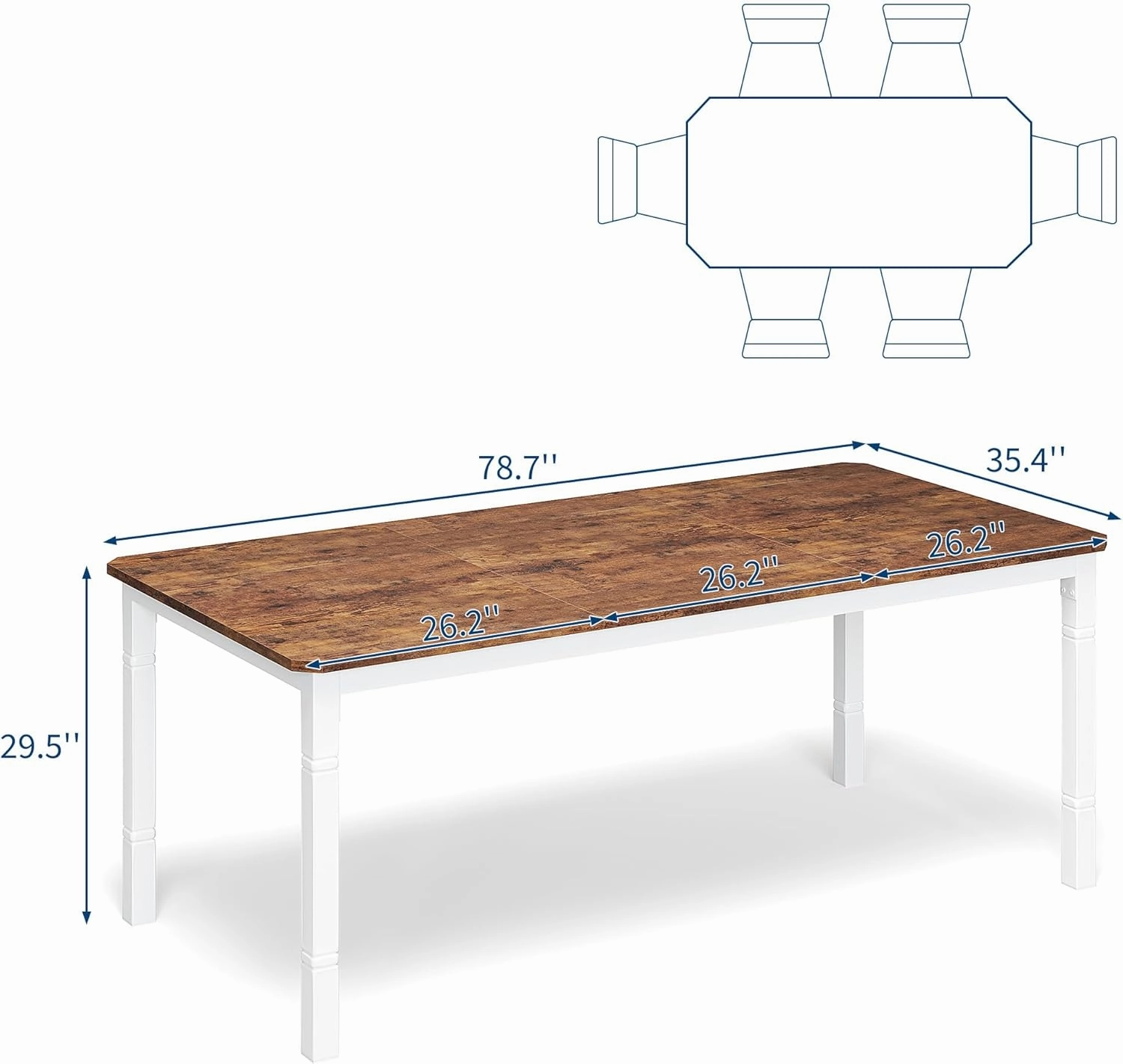 79" Large Industrial Dining Room Table for 6-8 People Rectangular Wood Kitchen Table Modern Farmhouse Dining Table Kitchen Dining Room Table with Heavy Duty Metal Legs forKitchen, Living Room