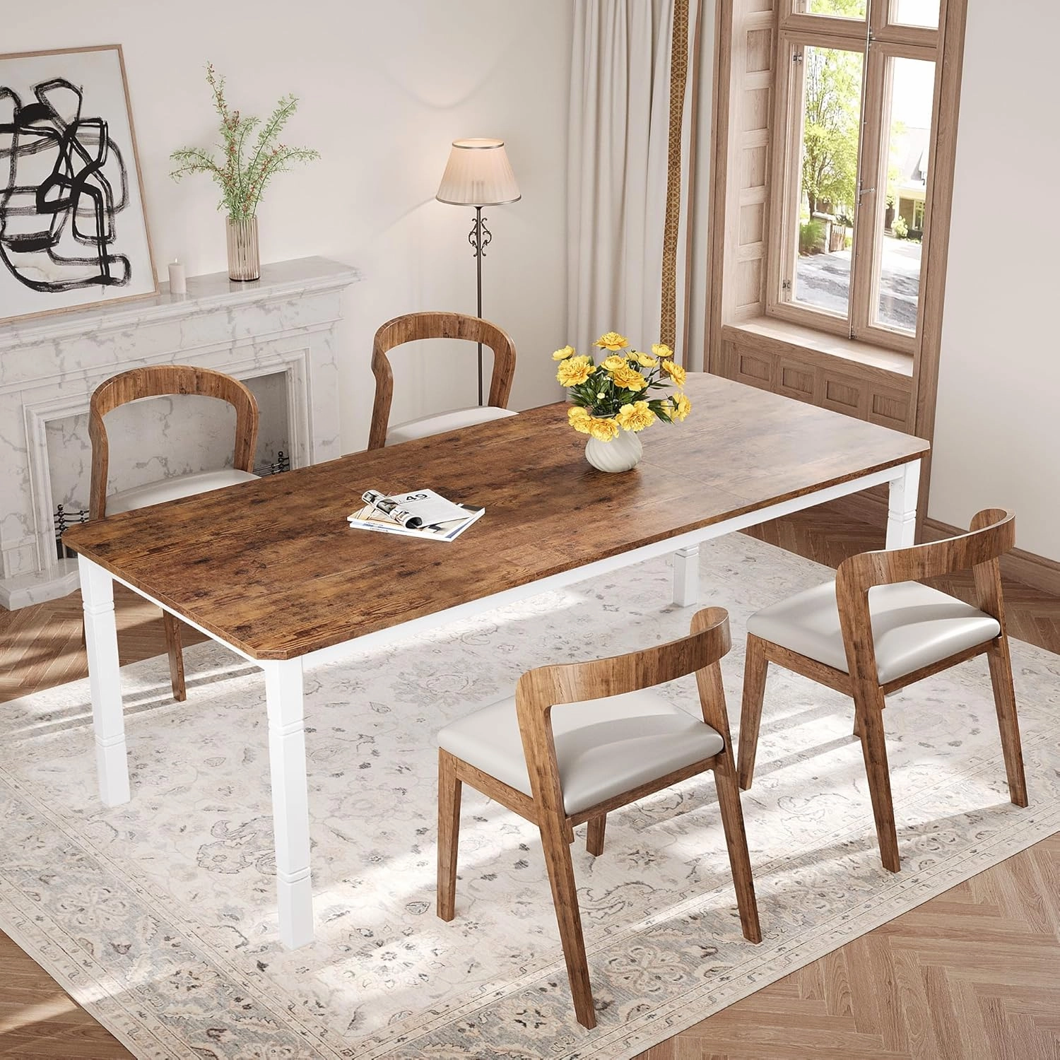 79" Large Industrial Dining Room Table for 6-8 People Rectangular Wood Kitchen Table Modern Farmhouse Dining Table Kitchen Dining Room Table with Heavy Duty Metal Legs forKitchen, Living Room
