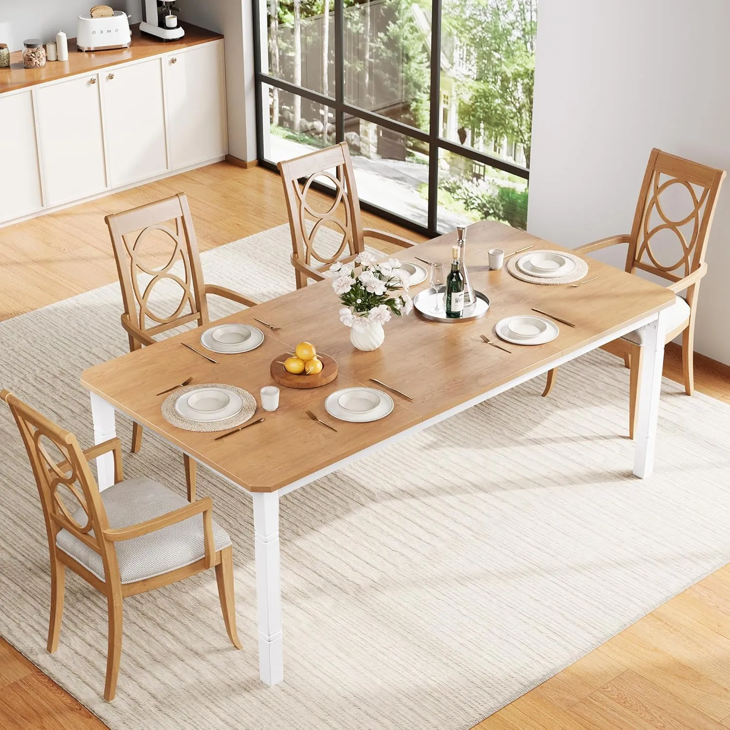 79" Large Industrial Dining Room Table for 6-8 People Rectangular Wood Kitchen Table Modern Farmhouse Dining Table Kitchen Dining Room Table with Heavy Duty Metal Legs forKitchen, Living Room