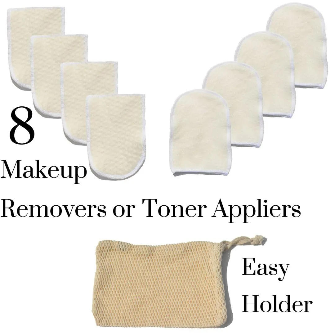 8 Large Organic Bamboo Viscose Makeup Remover Pads Reusable Washable | Cloth Pads Mitts Reusable Rounds with Holder Makeup Removing Pads Makeup Remover Reusable Cloth Rounds for Face | Handmade in FL