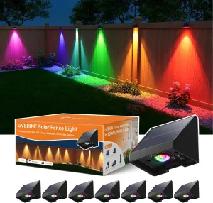 8 Pack Color Changing Solar Powered Fence Lighting Outdoor Decoration LED Waterproof Landscape Down Light for Outside Door, Garden, Balcony, Patio, Railing, Stair, 8 Colorful Modes, Easy 1-Min Mount