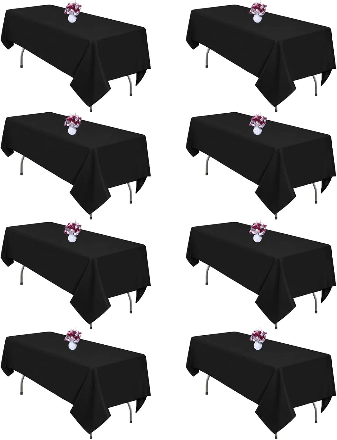 8 Packs Black Tablecloths 60x102 Inch Rectangular Table Cloths for 6 Foot Rectangle Tables, Wrinkle Resistant Washable Polyester Fabric Tablecloth for Dining Wedding Buffet Party Banquet