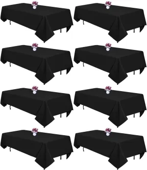8 Packs Black Tablecloths 60x126 Inch Rectangular Table Cloths for 8 Foot Rectangle Tables, Wrinkle Resistant Washable Polyester Fabric Tablecloth for Dining Wedding Buffet Party Banquet