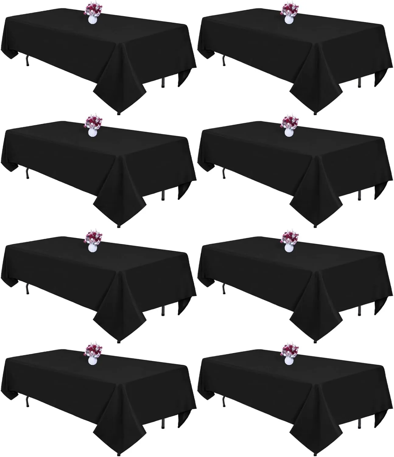 8 Packs Black Tablecloths 60x126 Inch Rectangular Table Cloths for 8 Foot Rectangle Tables, Wrinkle Resistant Washable Polyester Fabric Tablecloth for Dining Wedding Buffet Party Banquet