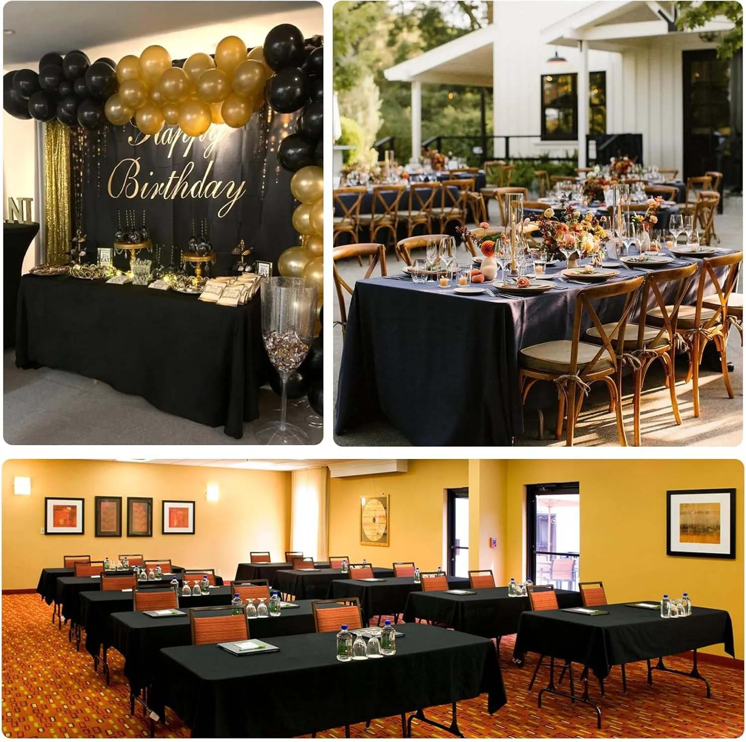 8 Packs Black Tablecloths 60x126 Inch Rectangular Table Cloths for 8 Foot Rectangle Tables, Wrinkle Resistant Washable Polyester Fabric Tablecloth for Dining Wedding Buffet Party Banquet