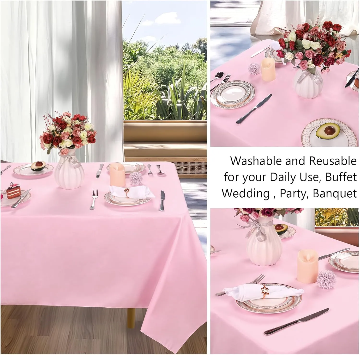 8 Packs Pink Tablecloth Rectangle 60x126 Inch Rectangular Table Cloths for 8ft Rectangle Tables, Wrinkle Resistant Polyester Fabric Tablecloth Washable Table Covers for Wedding Party Buffet