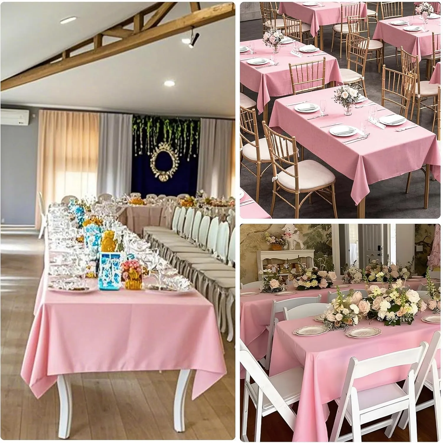 8 Packs Pink Tablecloth Rectangle 60x126 Inch Rectangular Table Cloths for 8ft Rectangle Tables, Wrinkle Resistant Polyester Fabric Tablecloth Washable Table Covers for Wedding Party Buffet