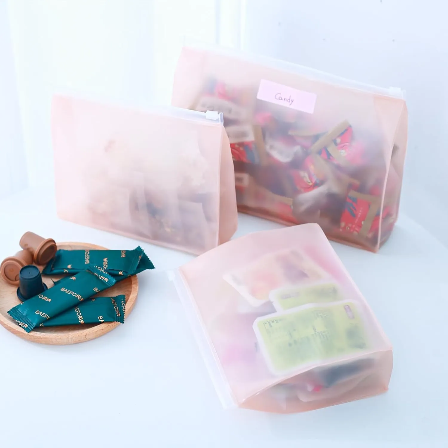 80 Pack Large Pink Clear Makeup Bag Bulk Organizer Cosmetic Zipper Pouch Small Travel Pouches for Toiletries Transparent EVA Reusable Wash Bags Waterproof Plastic Clear Gift Bags, Pink Frosted, 9.8”