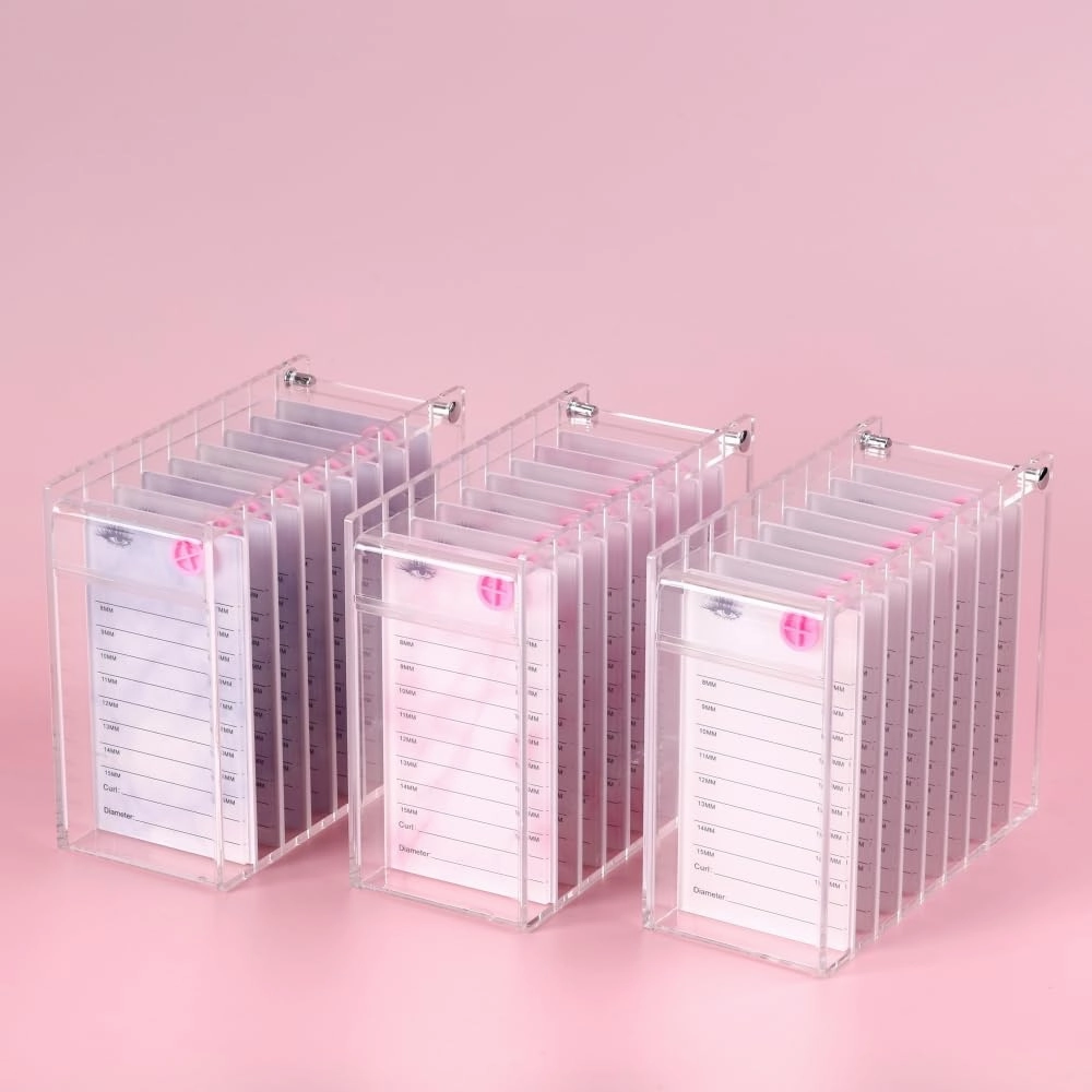 8 Layers Acrylic Eyelash Storage Organizer, Grafting False Eyelashes Display with 8 Pallets, Dustproof Cosmetic Beauty Extension Supplies (Marble White)