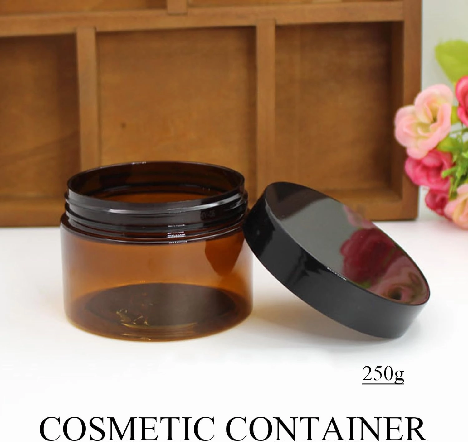8 oz Plastic Jars with Lid and Label amber Cosmetic Container Leakproof for Cosmetic, Sugar Scrub, Body Butters, Powder, Creams and Lotion, 12Pack