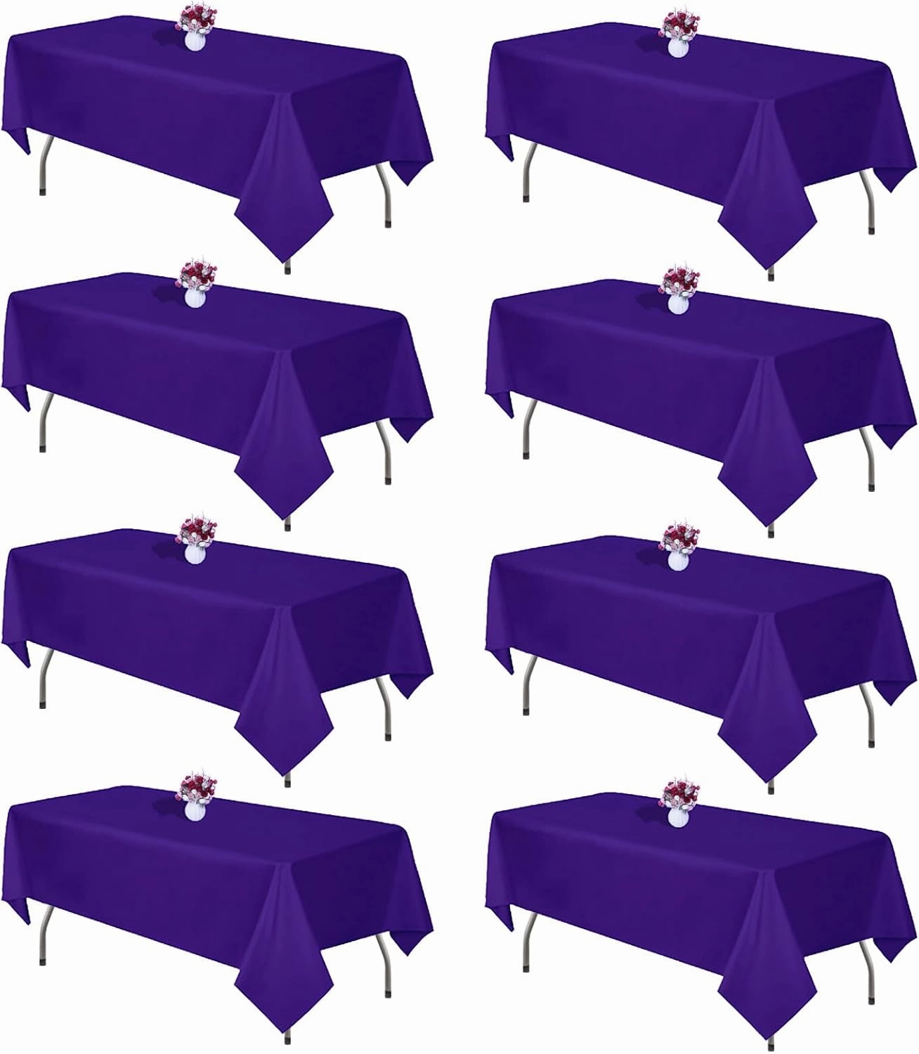 8 Packs Purple Tablecloth Rectangle 60x126 Inch Rectangular Table Cloths for 8ft Rectangle Tables, Wrinkle Resistant Polyester Fabric Tablecloth Washable Table Covers for Wedding Party Decor