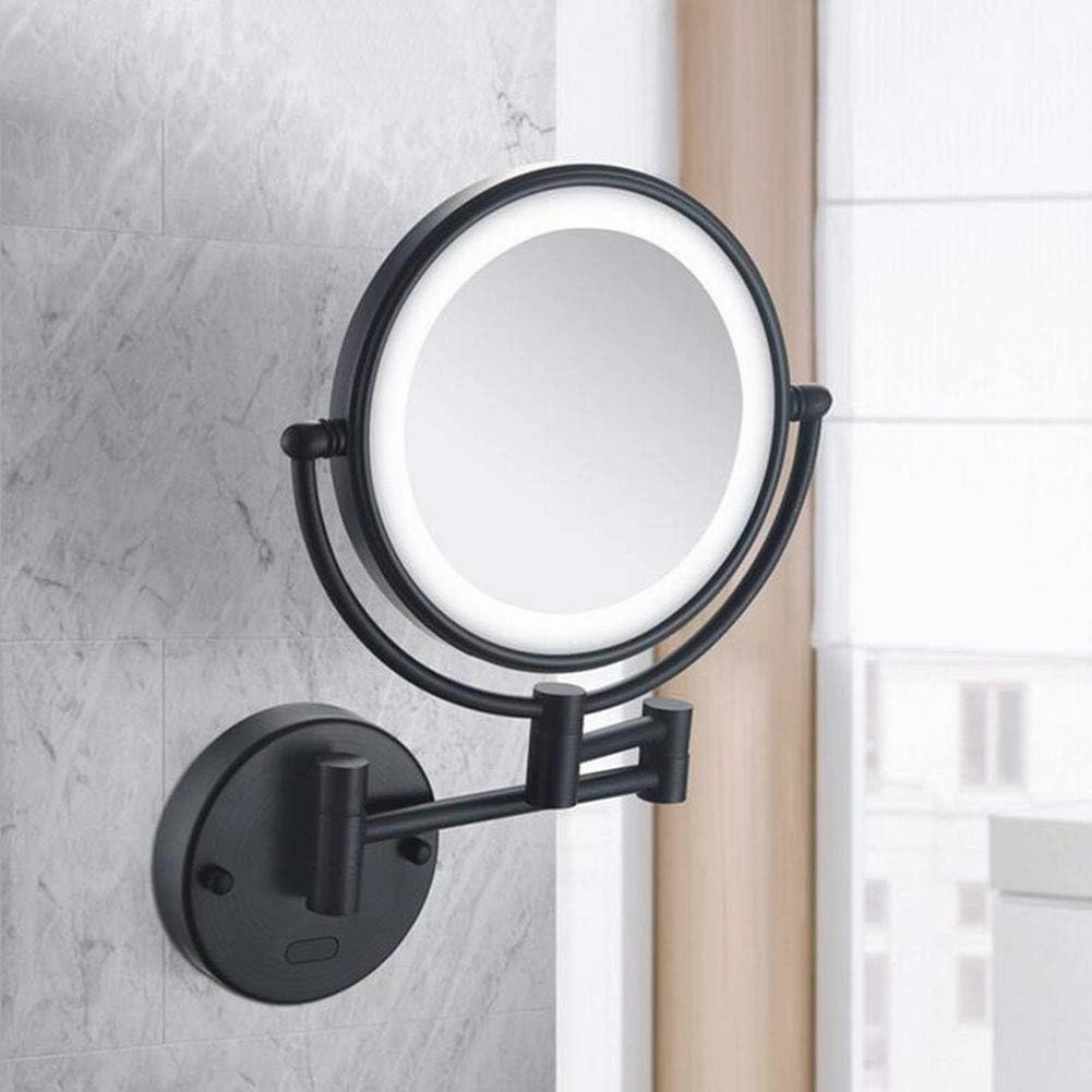 8inch Bathroom Mirrors Wall Mounted,360° Swivel Double-Sided LED Makeup Mirror Extendable Folding Mirror Round Shape