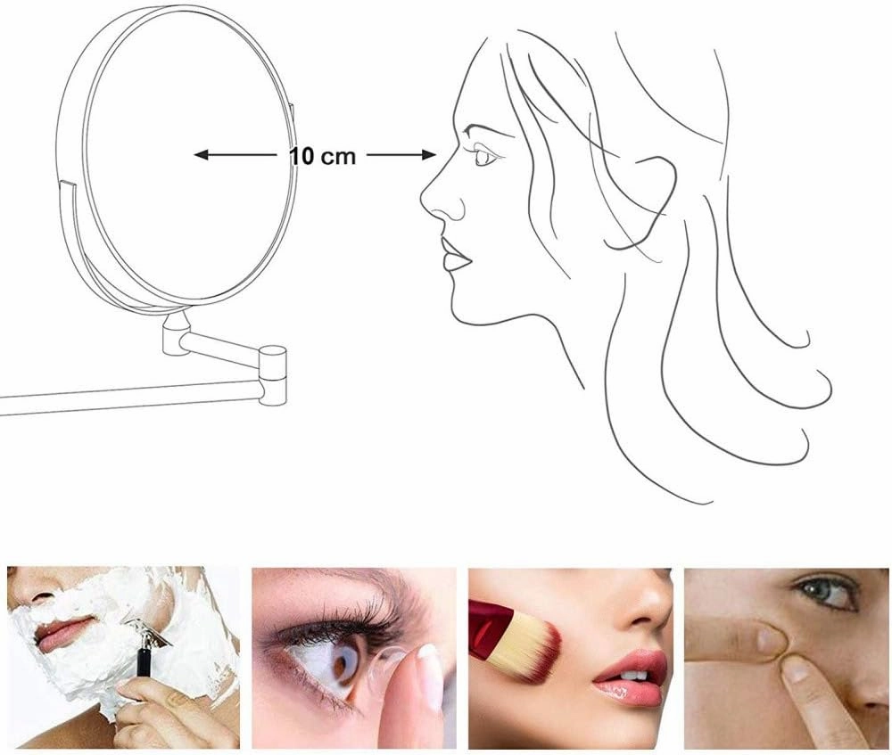 8inch Bathroom Mirrors Wall Mounted,360° Swivel Double-Sided LED Makeup Mirror Extendable Folding Mirror Round Shape