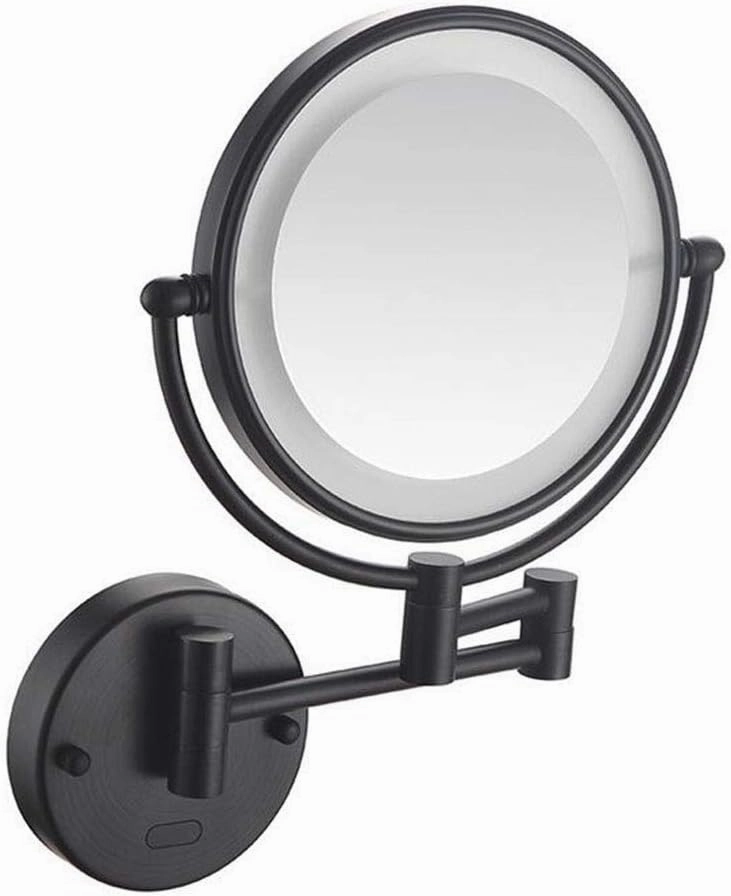 8inch Bathroom Mirrors Wall Mounted,360° Swivel Double-Sided LED Makeup Mirror Extendable Folding Mirror Round Shape