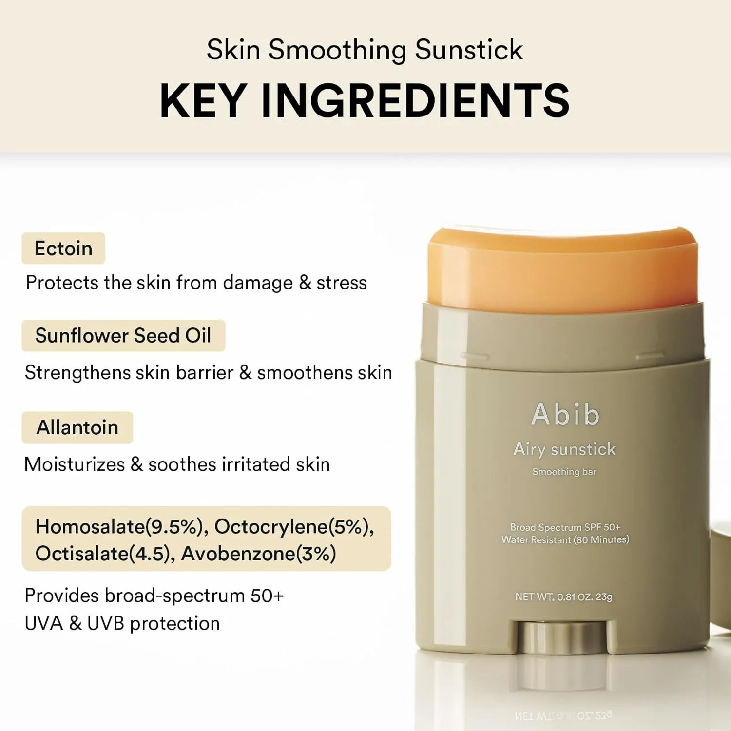 Abib Airy Sunstick Protection Bar DUO Broad Spectrum SPF50  1.62 oz / 46 g (Semi-matte) | Korean Suncreen Stick Suncare Sunblock, No Whitecast, Protector Solar Barra, Water resistant