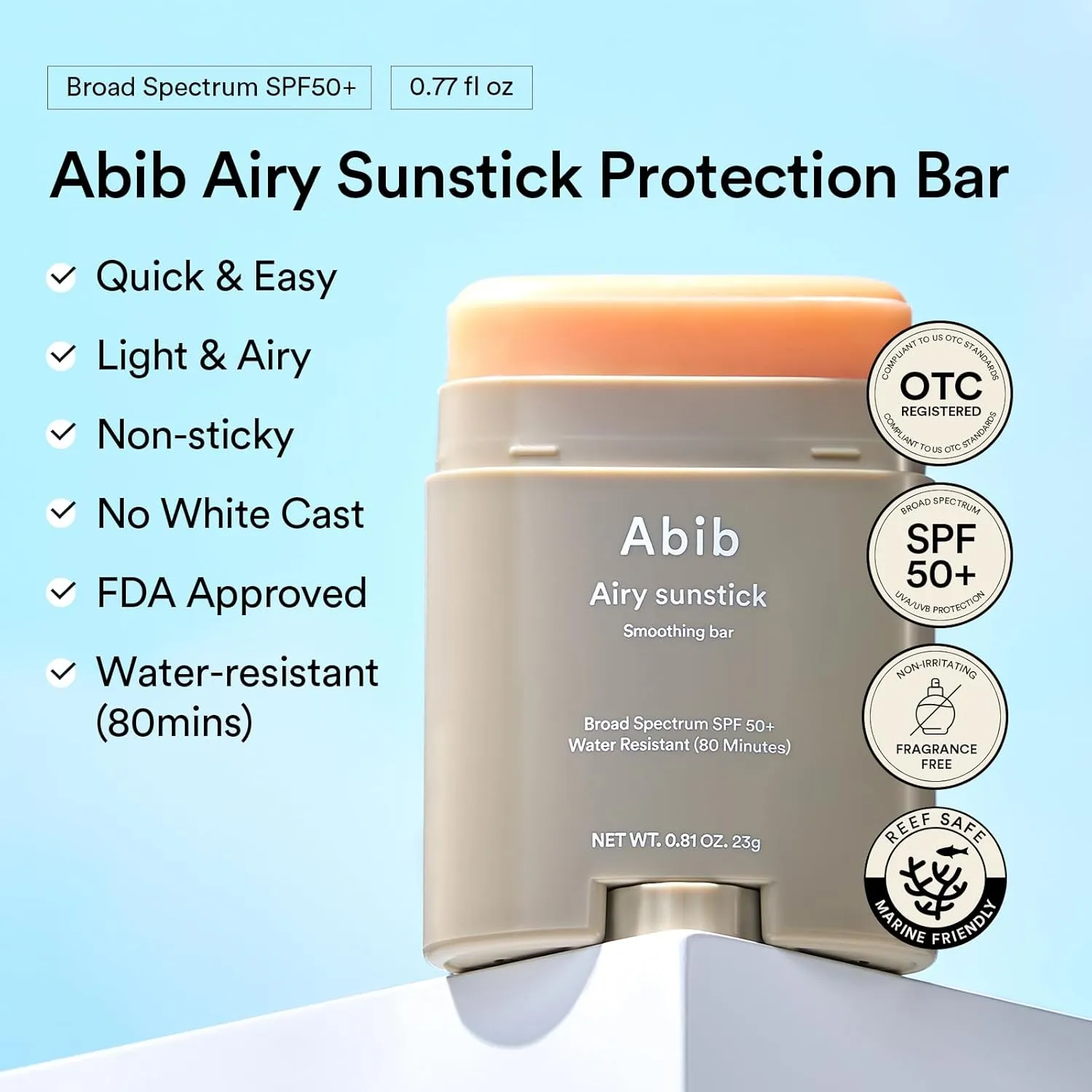 Abib Airy Sunstick Protection Bar DUO Broad Spectrum SPF50  1.62 oz / 46 g (Semi-matte) | Korean Suncreen Stick Suncare Sunblock, No Whitecast, Protector Solar Barra, Water resistant