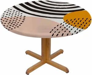 Abstract Shapes Round Table Cloth Mid Century Inspired Art Organic Shapes Trendy Elastic Edged Table Cover Fade And Stain Resistant Table Cloths Easy To Clean Fits Tables 40-44" Diameter