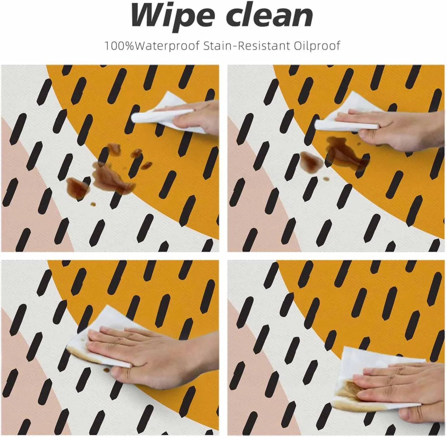 Abstract Shapes Round Table Cloth Mid Century Inspired Art Organic Shapes Trendy Elastic Edged Table Cover Fade And Stain Resistant Table Cloths Easy To Clean Fits Tables 40-44" Diameter