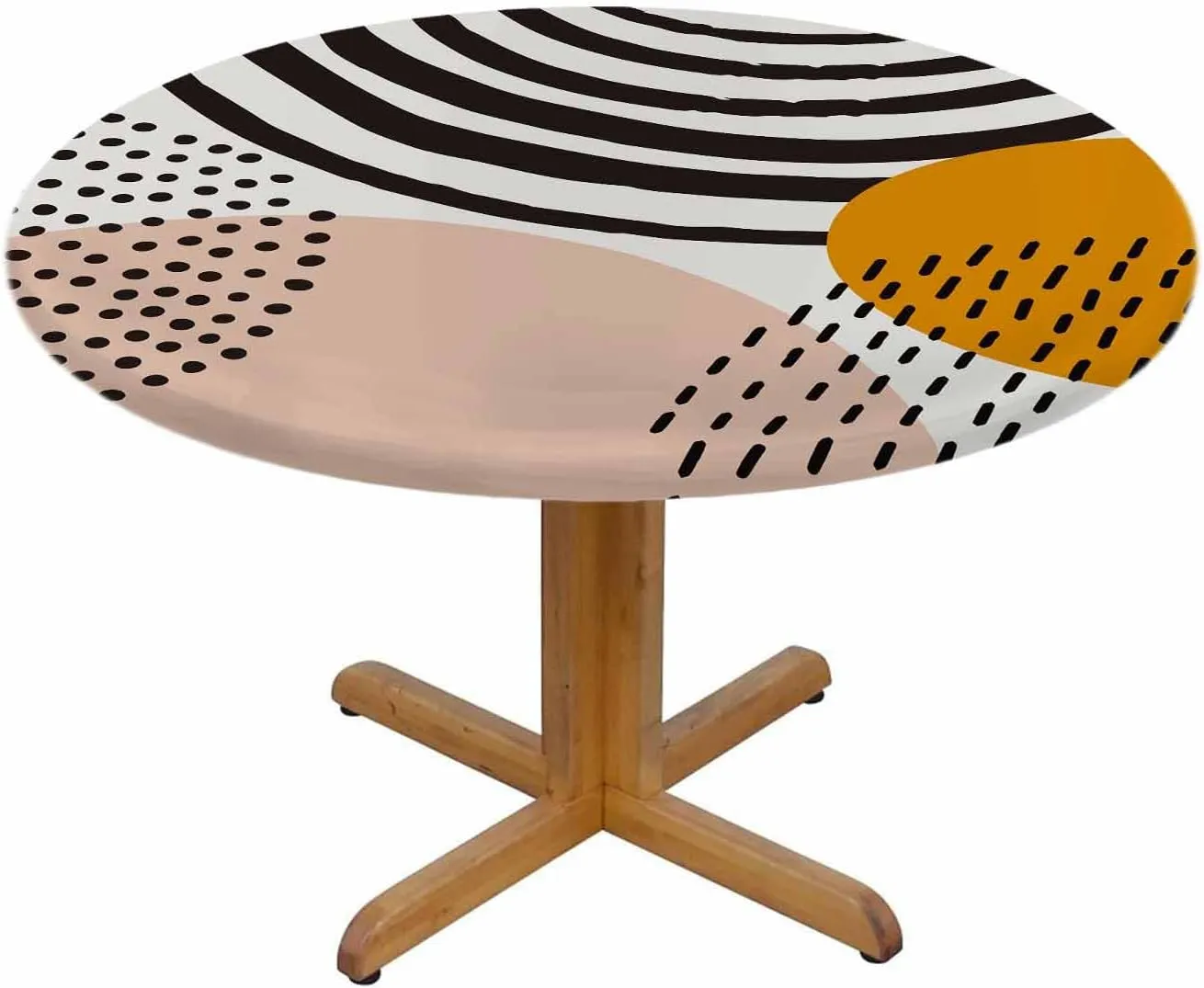 Abstract Shapes Round Table Cloth Mid Century Inspired Art Organic Shapes Trendy Elastic Edged Table Cover Fade And Stain Resistant Table Cloths Easy To Clean Fits Tables 40-44" Diameter