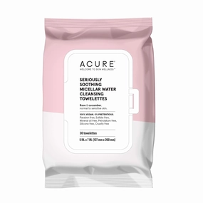 ACURE Seriously Soothing Micellar Water Towelettes | 100% Vegan | For Dry to Sensitive Skin | Rose & Cucumber - Gently Removes Makeup and Cleanses | Simply Wipe & Go | 1 Pack