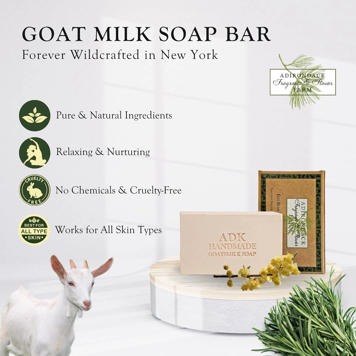 Adirondack Fragrance & Flavor Farm ADK Natural Goat Milk Soap Bar 16 oz., Handmade Vegan Olive Oil Body Soap for Dry and Sensitive Skin, Moisturising for Men, Women & Babies