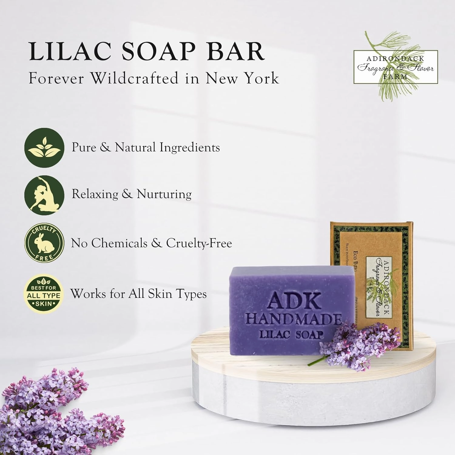 Adirondack Fragrance & Flavor Farm ADK Natural Lilac Soap Bar 16 oz., Handmade Vegan Olive Oil Body Soap for Dry and Sensitive Skin, Moisturising for Men, Women & Babies