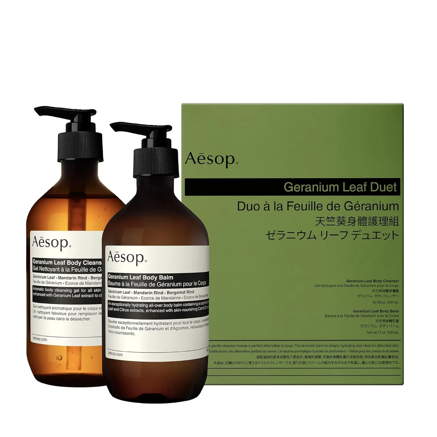 Aesop Geranium Leaf Duet | Gel Body Cleanser   Body Balm | Aromatic Pairing For Cleansed and Supple Skin | Paraben-Free, Cruelty-Free & Vegan |16.9 oz   16.5 oz